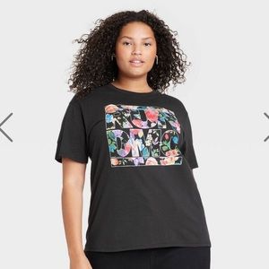 RUN DMC Floral Tee Graphic Boyfriend T-Shirt - Black S